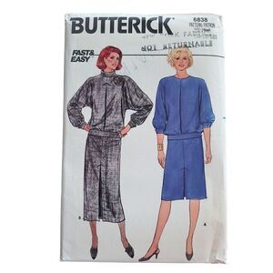 Vintage 80s Butterick Pattern 6838 Uncut Blouse Drop Waist Skirt 14 16 18